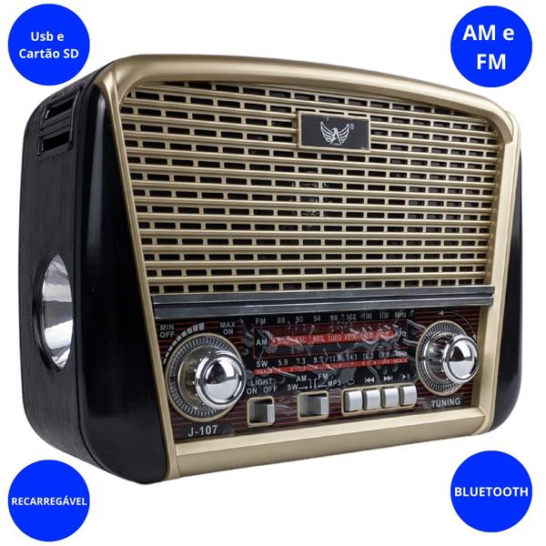 Imagem de Radio Vintage Bivolt Manual Funciona na Tomada com Bateria Recarregavel Bluetooth Para Idosos Ouvirem na AM FM SW