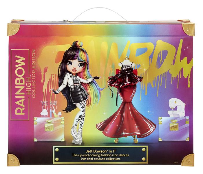 Imagem de Rainbow High 2021 Jett Dawson Collector Fashion Doll com Cabelo Preto e Arco-Íris, 2 Roupas de Grife para Mix & Match Acessórios, Presente para Crianças & Colecionadores, Brinquedos para Crianças De 6 8 anos a 12 anos