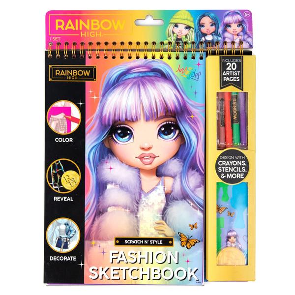 Imagem de Rainbow High Scratch 'n Style Fashion Sketchbook by Horizon Group USA, Scratch Art, Coloring Book, Inclui Stencils, Crayons, Scratch Art Stickers &amp More,Multi,210933