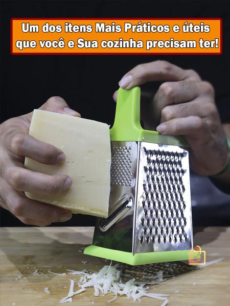 Imagem de Ralador 4 Faces Verde Em Aço Inox Alça Auxiliar Para Queijos Nozes Coco Cenoura Milho Mandioca Legumes Utensílios ck4660