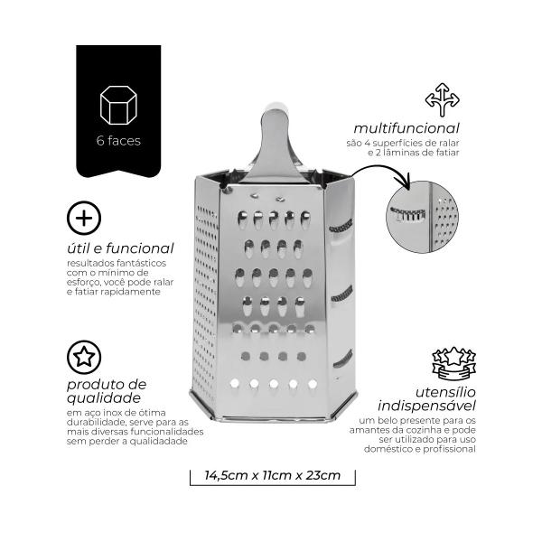 Imagem de Ralador 6 Faces com Cortes Diferentes Inox 22cm Mimo Style