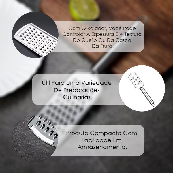 Imagem de Ralador Cozinha Fino Inox Alimentos Legumes Queijo Chocolate Cor Prateado