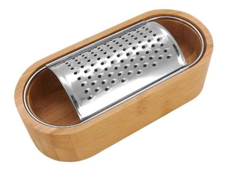 Imagem de Ralador De Mesa Aço inox Com Recipiente Em Bambu Ecokitchen Mimo Style