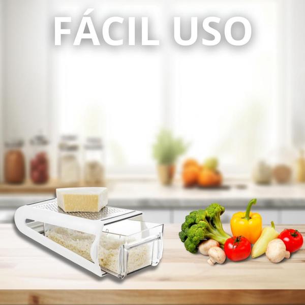 Imagem de Ralador De Queijo Manual Com Dispenser Inox Fatiador Cortador Legumes Multiuso Reservatório Queijos