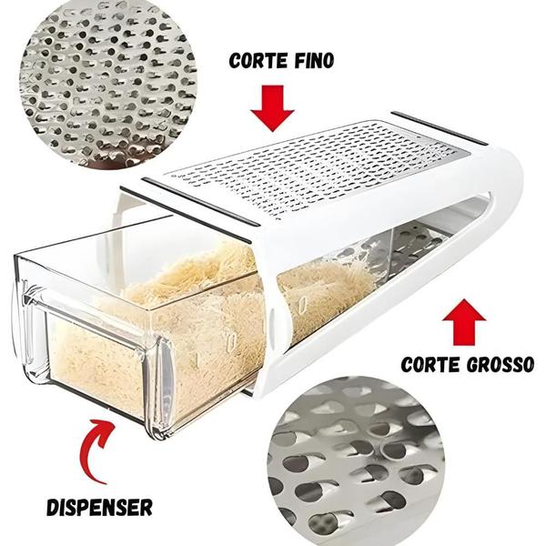 Imagem de Ralador De Queijo Manual Com Dispenser Inox Fatiador Cortador Legumes Multiuso Reservatório Queijos