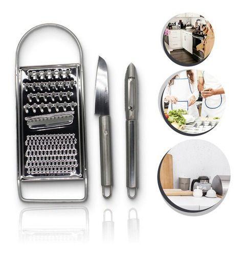 Ralador Faca E Descascador Em Aço Inox Jogo Cozinha - 123útil Imagem de Ralador Faca E Descascador Em Aço Inox Jogo Cozinha