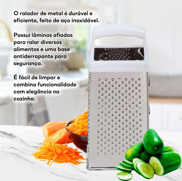 Imagem de Ralador Inox 4 Faces Com Alça de Plástico Funcional Branco