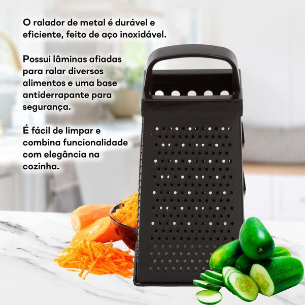 Ralador Inox Para Cozinha 4 Faces Multiuso C/ Alça Funcional - Quality House Imagem de Ralador Inox Para Cozinha 4 Faces Multiuso C/ Alça Funcional
