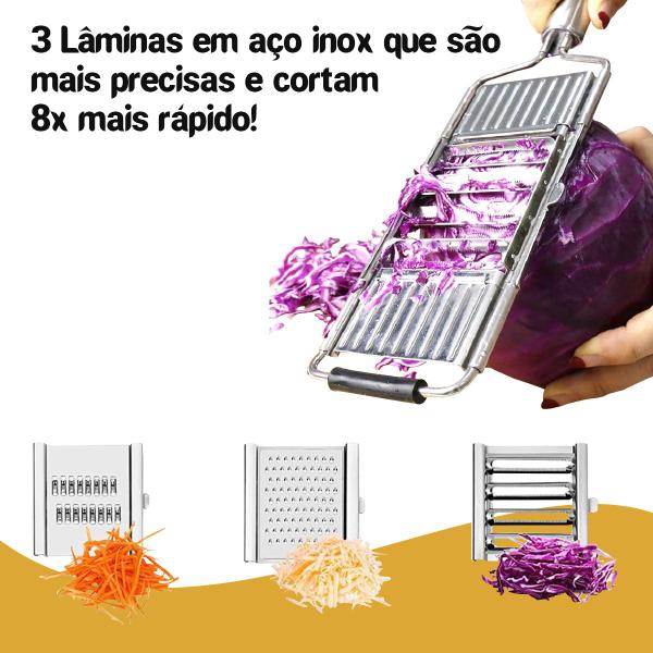 Imagem de Ralador Manual 3 Em 1 Antiderrapante Inox Para Queijo Legumes Frutas Multiuso 