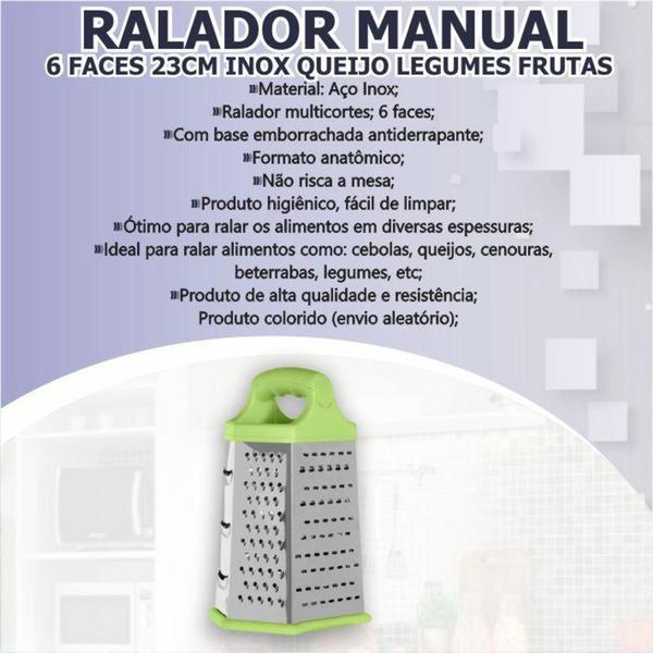 Imagem de Ralador Manual 6 Faces 23cm Inox Queijo Legumes Frutas Alimentos Casa Cozinha - Loja Catarinense