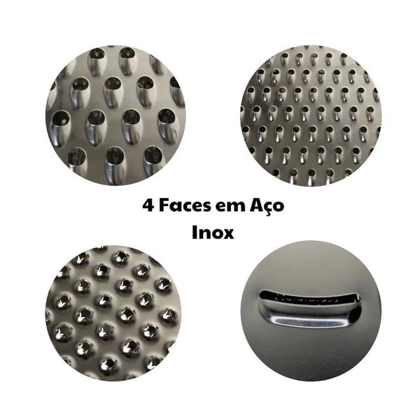 Ralador Multifuncional 4 Faces Aço Inox 9 Rala E Fatia - Loja Coisaria Imagem de Ralador Multifuncional 4 Faces Aço Inox 9 Rala E Fatia