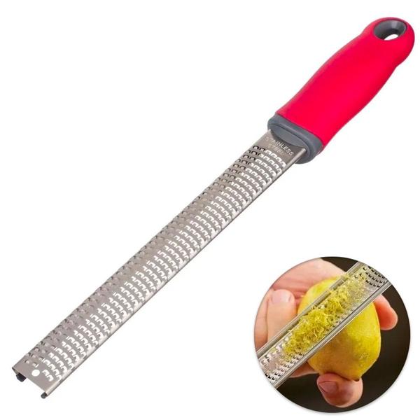 Ralador Zester Culinário Raspas Limão Laranja Profissional Inox Extra Fino - RALADOR ZESTER VERMELHO Imagem de Ralador Zester Culinário Raspas Limão Laranja Profissional Inox Extra Fino