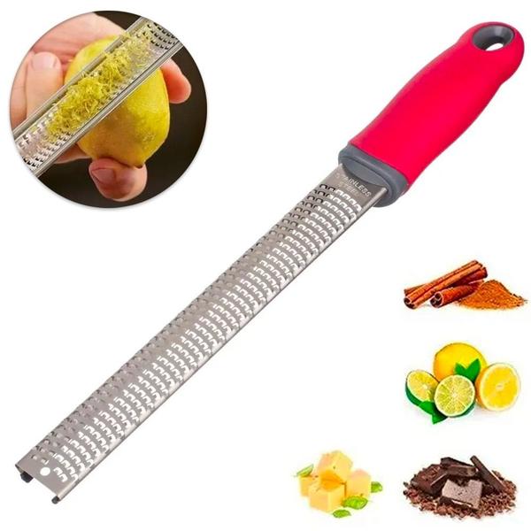 Ralador Zester Culinário Raspas Limão Laranja Profissional Inox Extra Fino - RALADOR ZESTER VERMELHO Imagem de Ralador Zester Culinário Raspas Limão Laranja Profissional Inox Extra Fino