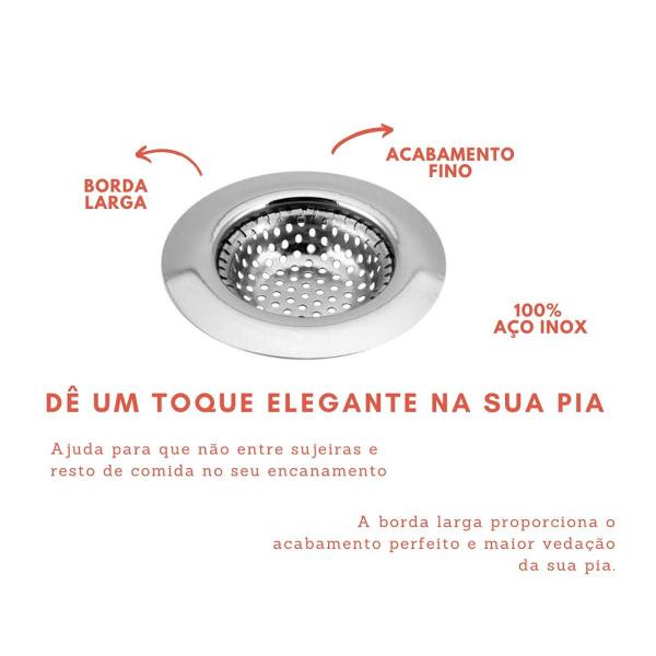 Imagem de Ralinho Ralo Para Pia Cozinha Tanques Borda Inox Peneira 7cm Prático