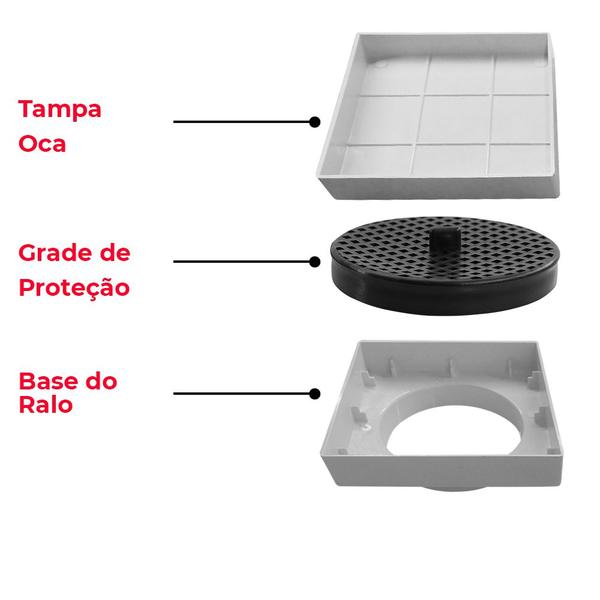 Imagem de Ralo 10x10 Invisível Oculto Piso Porcelanato Inteligente Seca Quadrado