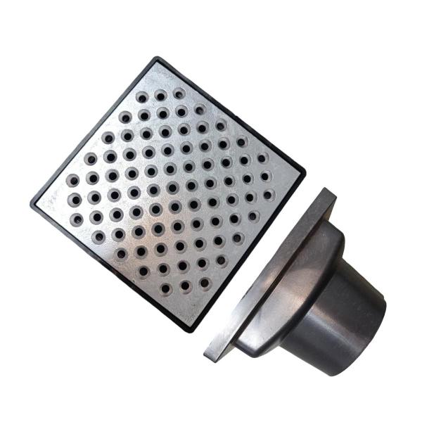 Ralo 15x15 Alumínio Perfurado Anti Inseto Cocho Saída Baixa - Ficone & Reis Imagem de Ralo 15x15 Alumínio Perfurado Anti Inseto Cocho Saída Baixa