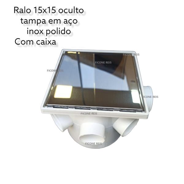 Imagem de Ralo 15x15 Banheiro Inox Polido Oculto E Caixa Sifonada 150 - Ficone Reis