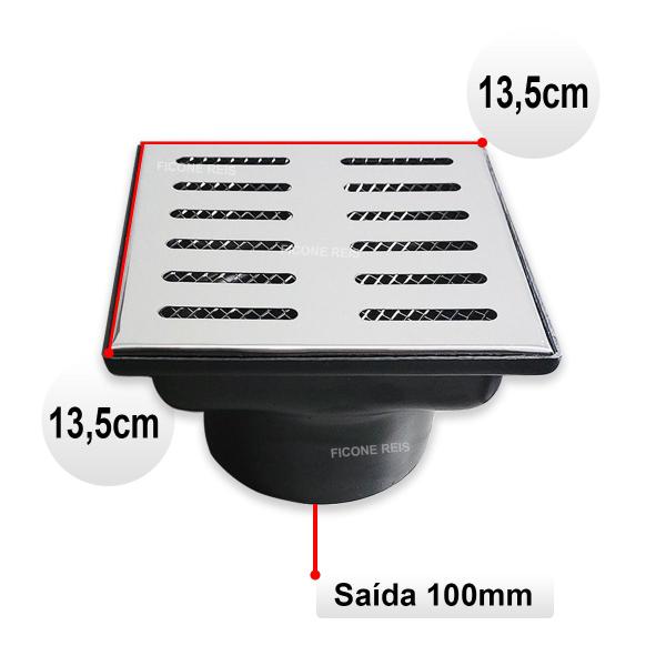 Ralo 15x15 Pluvial Inox com Coletor Saída Baixa 100mm Jardim Quintal - Ficone Decor - Ficone Reis Imagem de Ralo 15x15 Pluvial Inox com Coletor Saída Baixa 100mm Jardim Quintal - Ficone Decor