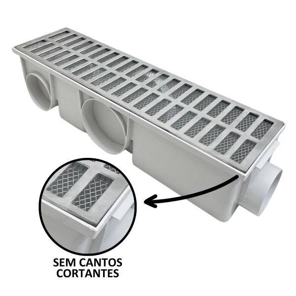 Imagem de Ralo 15x50 Sem Cantos Cortante e Cocho Branco com Tela