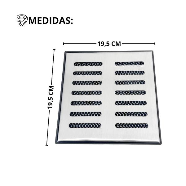 Imagem de Ralo 20X20 Inox 304 com Coletor Saída Baixa 100mm Anti Cheiros e Tela Anti Insetos