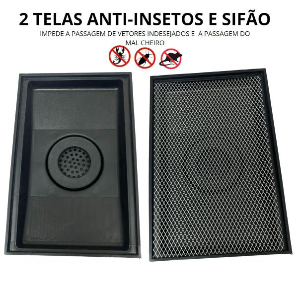 Imagem de Ralo 20x30 Alumínio Anti Insetos com Sistema de Sifão e Coletor Saída Baixa 100mm - 4 polegadas