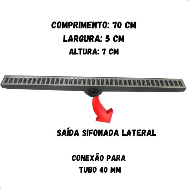 Imagem de Ralo 5x70 Preto Grelha Aluminio e Tela Anti-Inseto Tubo 40mm Quintal, Corredor, Jardim, Area Externa, Ducha, Sauna