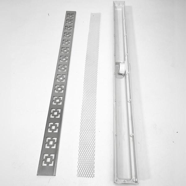 Ralo 70cm Inox modelo Dubai com Tela e coletor Branco - Ficone & Reis Imagem de Ralo 70cm Inox modelo Dubai com Tela e coletor Branco