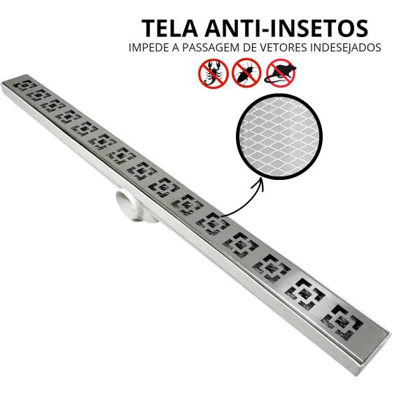Ralo 70cm Inox modelo Dubai com Tela e coletor Branco - Ficone & Reis Imagem de Ralo 70cm Inox modelo Dubai com Tela e coletor Branco