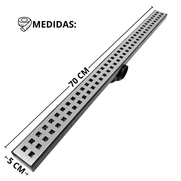 Imagem de Ralo 70cm Inox modelo Quadrangular com Tela e col preto