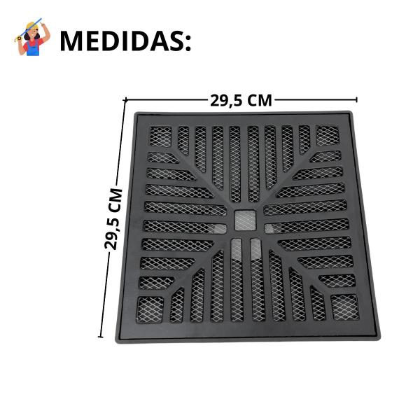 Imagem de Ralo Alumínio Concavo Preto Fosco 30x30 Tela Saída 100mm e Sistema Sifonado