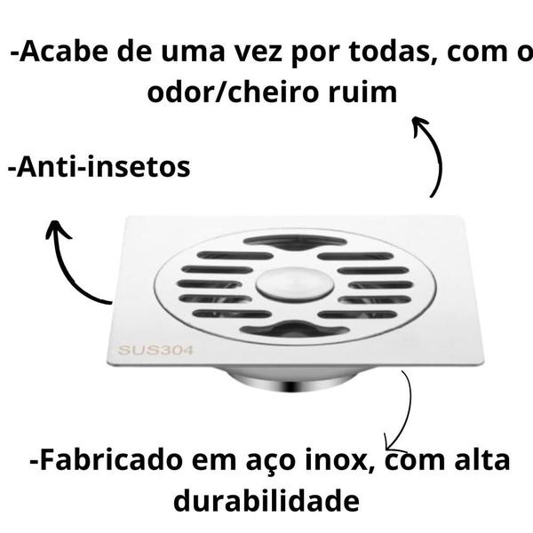 Ralo Anti-odor Insetos Quadrado 15 cm Mal Cheiro Aço Inox - JOIMPORTS Imagem de Ralo Anti-odor Insetos Quadrado 15 cm Mal Cheiro Aço Inox