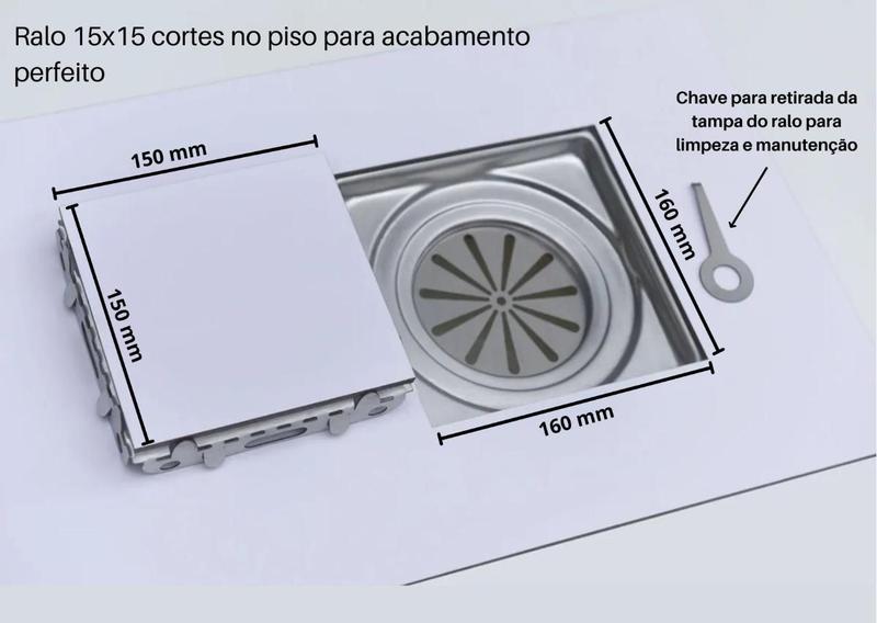 Ralo Banheiro 15X15 Cm - Inox 304 - M1nox Imagem de Ralo Banheiro 15X15 Cm - Inox 304