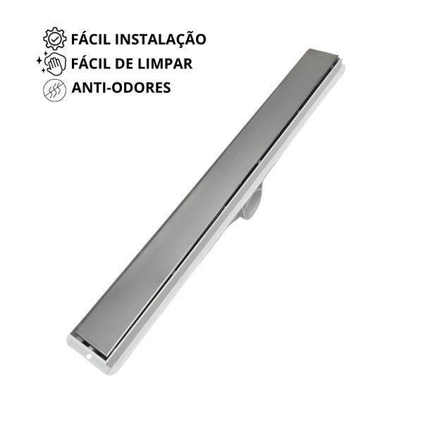 Ralo Banheiro 5x50 Inox 2 em 1 Invisivel coletor Branco e Tela - Ficone & Reis Imagem de Ralo Banheiro 5x50 Inox 2 em 1 Invisivel coletor Branco e Tela