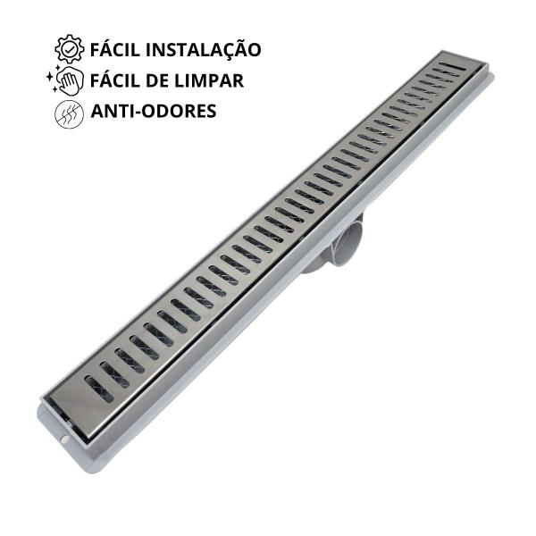 Imagem de Ralo Banheiro 5x50 Inox Espelhado coletor Cinza e Tela