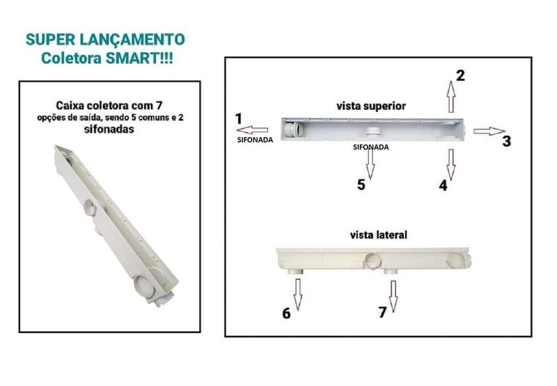 Imagem de Ralo Banheiro Linear Oculto 6x50cm Invisível Sifonado Cola Piso Coletora Branca