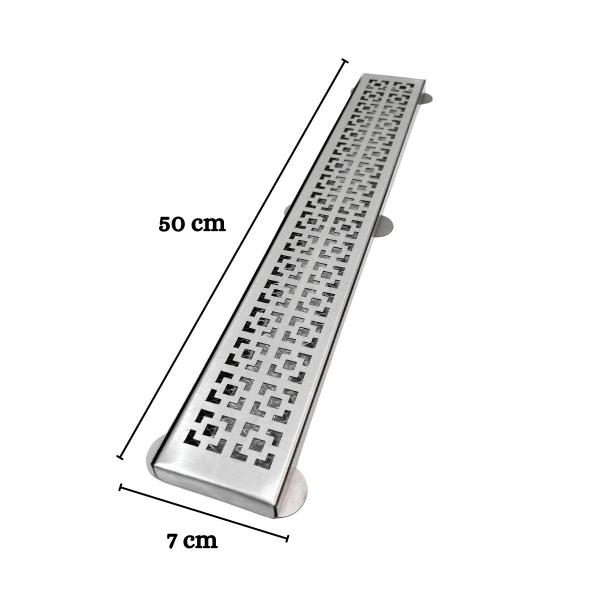 Ralo Borda de Piscina 7cm x 50cm Inox Dubai com Tela - Ficone & Reis Imagem de Ralo Borda de Piscina 7cm x 50cm Inox Dubai com Tela