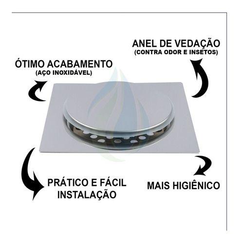 Imagem de Ralo Click 10x10 Cm Inteligente Cores Inox + Porta Grelha