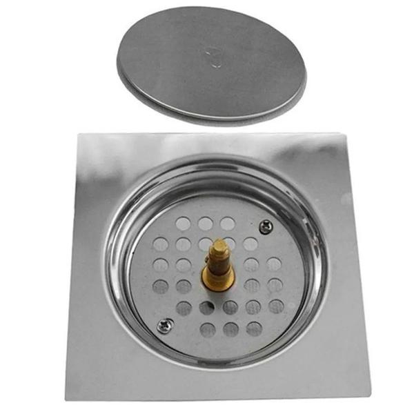 Imagem de Ralo Click 15x15 Inteligente Kit 3 Unidades Inox Cromado Anti Odor Banheiro Lavabo Quadrado Pop Up