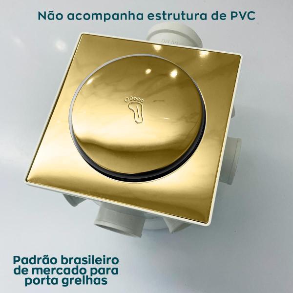 Imagem de Ralo Click Dourado 15x15 Aço Inox Ralo Inteligente Quadrado para Banheiro Lavabo 15cm Escoamento Box Lavanderia Antiodor Tampa Dourada Gold Brilhoso