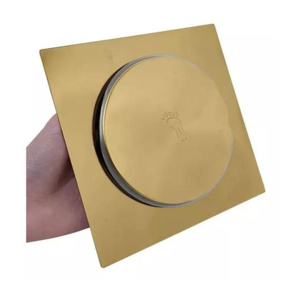 Imagem de Ralo click dourado de banheiro 15x15 aço inox luxo