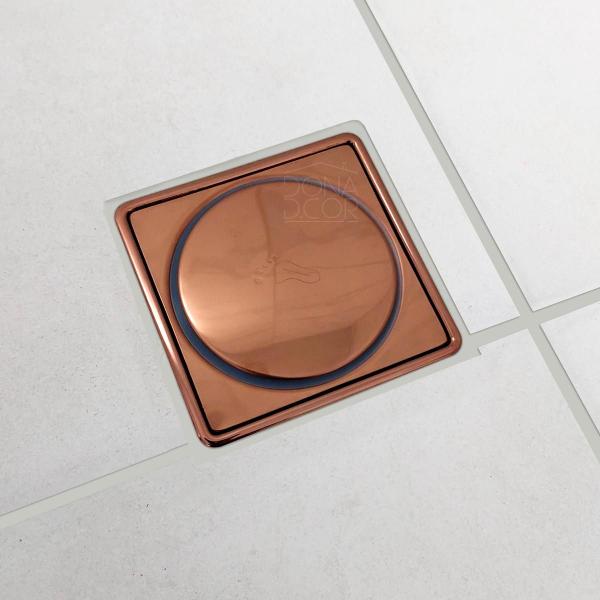 Imagem de Ralo Click E Porta Grelha Rose Gold Inox 10x10 Kit Banheiro Caixilho Quadrado Suporte Ralo Inteligente Antiodor 10cm Tampa Caixa Sifonada Brilhoso