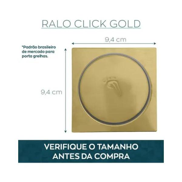 Imagem de Ralo click tampa dourada de banheiro 10x10cm aço inox luxo