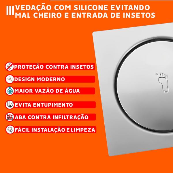 Imagem de Ralo Click Up 10x10 Quadrado Inteligente Cromado Para Banheiro De Aço Inox