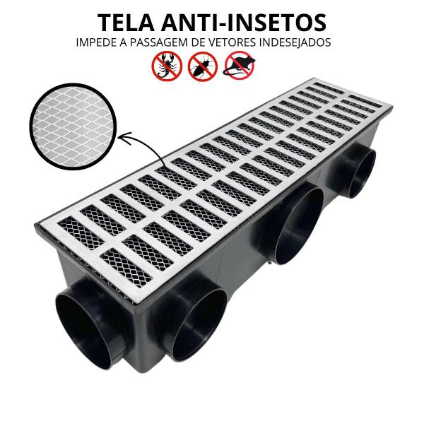 Ralo Completo Externo Aluminio 15x50 com Tela e 11 Saídas - Ficone & Reis Imagem de Ralo Completo Externo Aluminio 15x50 com Tela e 11 Saídas