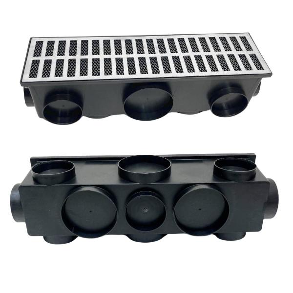 Ralo Completo Externo Aluminio 15x50 com Tela e 11 Saídas - Ficone & Reis Imagem de Ralo Completo Externo Aluminio 15x50 com Tela e 11 Saídas