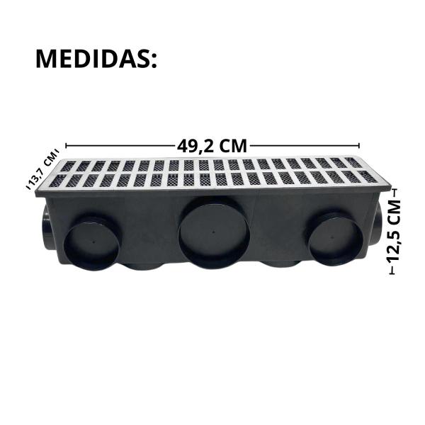 Ralo Completo Externo Aluminio 15x50 com Tela e 11 Saídas - Ficone & Reis Imagem de Ralo Completo Externo Aluminio 15x50 com Tela e 11 Saídas