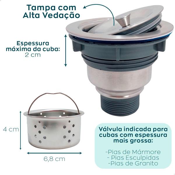 Imagem de Ralo Cozinha 4 1/2  Com Cesto Higiênico Removível Basket Valvula Pia Aço Inox Escoamento Cuba Estilo Fazenda Farm Sink Farmhome Ralo Escovado Fosco