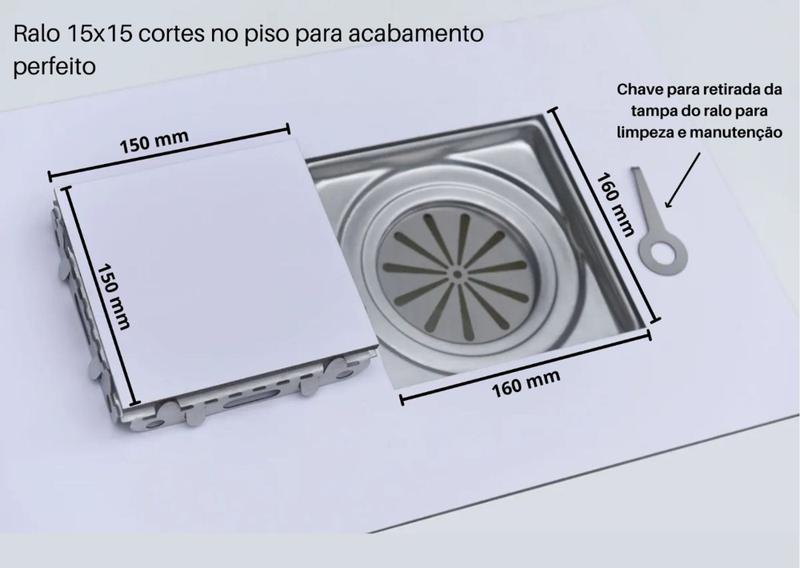 Ralo De Banheiro - 15x15 cm INOX 304 - M1nox Imagem de Ralo De Banheiro - 15x15 cm INOX 304