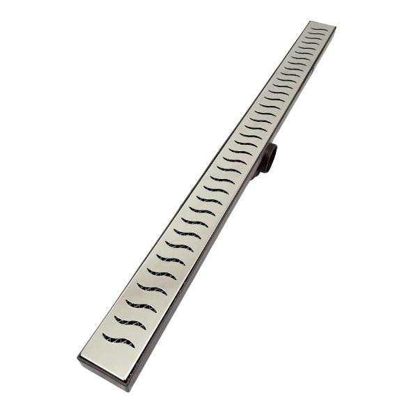 Imagem de Ralo de Banheiro Linear Inox Polido Ondas 70cm x 5cm