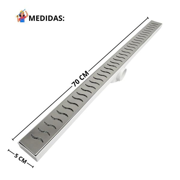 Imagem de Ralo de Banheiro Linear Inox Polido Ondas 70cm x 5cm